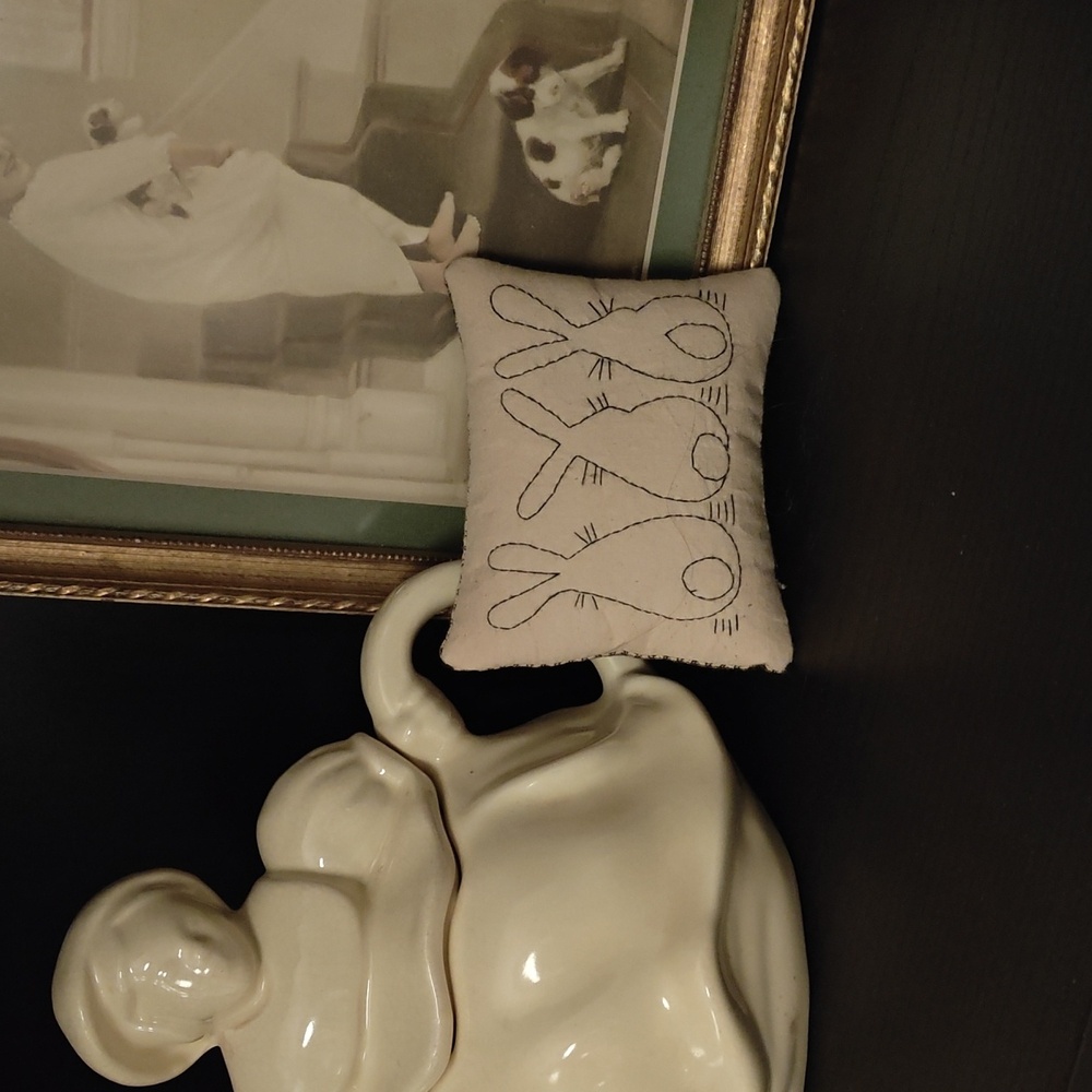 Beige Pillow with Bunny Design